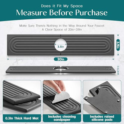 Diatomite Stone Sink Candy - Instant Dry Stone Sink Tray around Faucet, Prevents Moisture Buildup - Faucet Splash Guard for Bathroom Counter (Dark Grey, 20" x 3.9") - color: Dark Gray, size: 20" x 3.9"