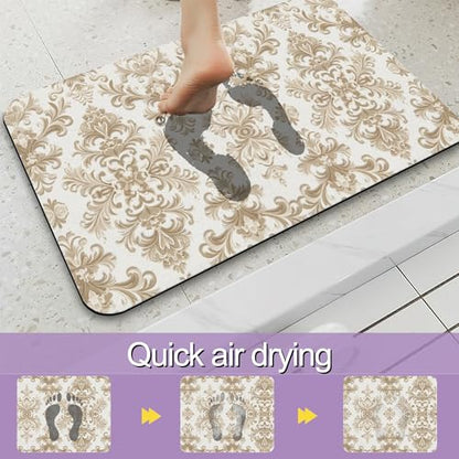 Yellow Flowers Bathroom Rug, Rapid Dry Absorbent with Non-Slip Rubber Base Bath Mats for Bathroom 17"x30" - color: Yellow Flowers