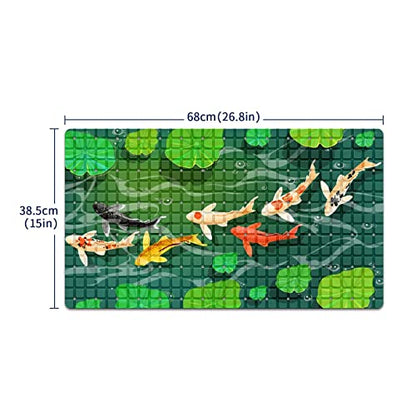 FCZ Bath Tub Mat Non Slip Shower Mat Japanese Carps Koi Fish Swim Lotus Pond 26.8x15 inches Rectangular PVC Mat with Suction Cups Drain Holes Machine Washable - color: Japanese Carps Koi Fish Swim Lotus Pond