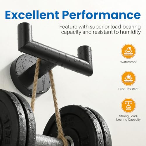 Shower Towel Hook, Wall Mount Robe Hook Holder, Matte Black | Stainless Steel Material, Double Hooks Design, Rust-Resistant, Strong Load-bearing Capacity - color: Matte Black