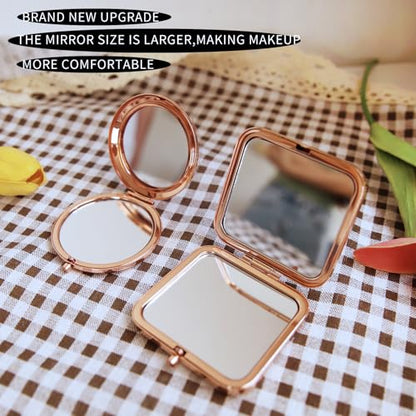 Cheetah Leopard Brown Print Foldable Travel Pocket Mirror Square Metal Portable Mini Makeup Double Sided Handheld Magnifying, 2.8 in - color: Leopard Brown Print