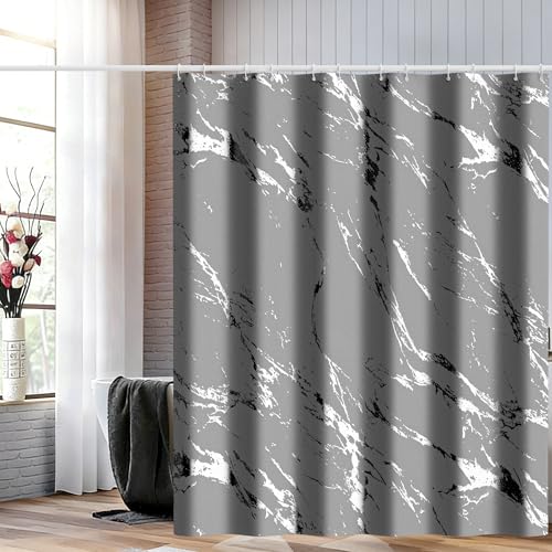 Premium Gray Marble Shower Curtain - Realistic Vein Design, Water-Resistant Fabric (72x72 Inches), Stable Drape, Easy-Clean, Stylish Nordic/Ins Bathroom Decor - color: Grey, size: 72"W x 72"L (Pack of 1)