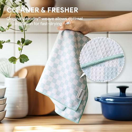 RECYCO Waffle Kitchen Towel Set of 2 - Quick Dry Microfiber Sustainable Dish Towels - Absorbent Reusable Cleaning Tea Towels - Lightweight Hand Towels,16”x 28”, Cuckoo Checker - color: Cuckoo Checker