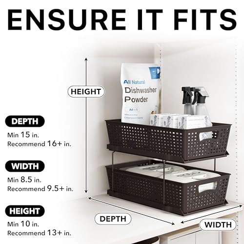 Simple Houseware 2 Tier Pull-Out Sliding Drawer Under Sink Storage, Brown | Great for Kitchen Bathroom Tray Shelf Organizer - color: Brown