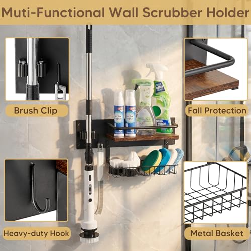 Cleaning Supplies Organizer Wall Mounted | Cleaning Organizer with Blanket for Storage, Laundry Room Organization Storage Shelves with Clip Hook for Bathroom Kitchen