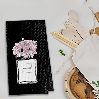 Black & Pink Hand Towels (Set of 2) - Flower Design for Bathroom - color: A - Black Base