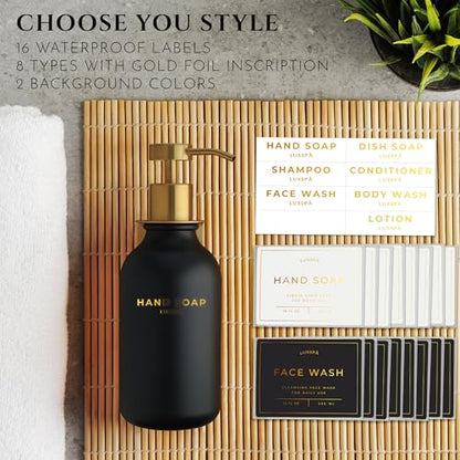 Shower Shampoo Dispenser Wall Mounted – Refillable 16.9 oz Black Bottle with Stainless Steel Pump & No-Drill Adhesive Holder – Soap Dispenser for Bathroom (1 X Black/Gold) - color: 1 X Black/Gold