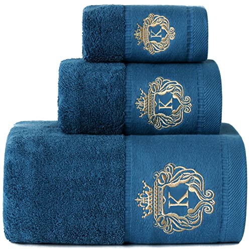 Luxury Bathroom Super Soft and Highly Absorbent Premium 100% Cotton Bath Towel Set for Gifts (Blue-K) - color: Blue-k
