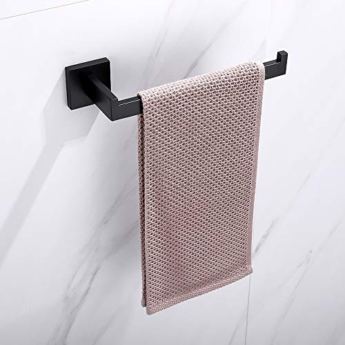 TASTOS Hand Towel Holder Wall Mounted, Square Towel Ring, Matte Black | Stainless Steel Hand Towel Bar for Bathroom and Kitchen, Heavy Duty, Modern design hand Towel Rack, Screw-In, Square Base - color: Matte Black