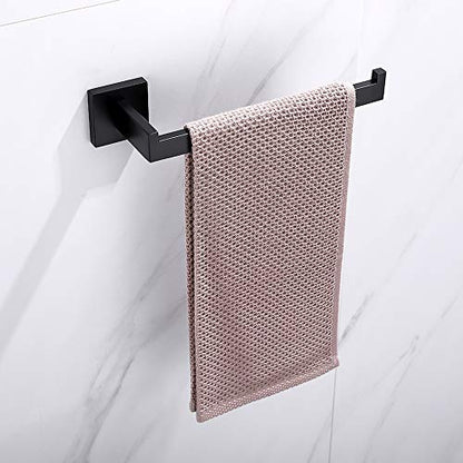 TASTOS Hand Towel Holder Wall Mounted, Square Towel Ring, Matte Black | Stainless Steel Hand Towel Bar for Bathroom and Kitchen, Heavy Duty, Modern design hand Towel Rack, Screw-In, Square Base - color: Matte Black