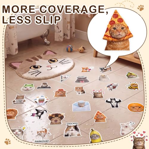 Fullhawl 30 Pcs Cat Non Slip Shower Stickers, Cute Bathtub Safety | 30 Pack Cat Design, Cute Bathroom Decor, Non Slip Texture, Strong Adhesive Support for Safer Bath Time - style: Cat