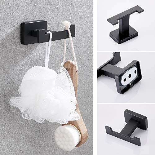 4 Piece Bathroom Hardware Accessories Set,Matt Black Stainless Steel Towel Bar Sets Wall Mounted - Includes 16" Towel Bar, Square Towel Ring, Toilet Paper Holder, Robe Towel Hook - color: Black, size: 16 inches