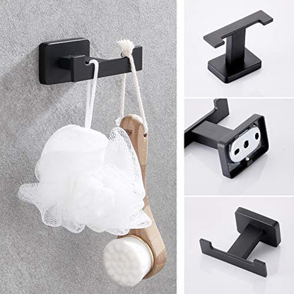 4 Piece Bathroom Hardware Accessories Set,Matt Black Stainless Steel Towel Bar Sets Wall Mounted - Includes 18" Towel Bar, Square Towel Ring, Toilet Paper Holder, Robe Towel Hook - color: Black, size: 18 inches