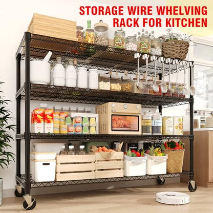 59" W Storage Shelves 2640LBS Heavy Duty Garage Shelving Units with Wheels and Adjustable Shelf, 4-Tiers Wire Shelving Rack for Garage Pantry Kitchen Warehouse Industrial - size: 4-Tier, 17.7"D*59"W*71.8"H