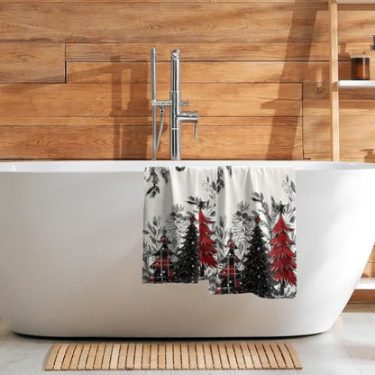 Christmas Tree Hand Towels Set of 2, 28x14 Inch Rustic Red Black Plaid Xmas Pine Forest Bells Absorbent Quick Drying Washcloths Tea Towel for Kitchen Bathroom Household Supplies - color: Plaid Xmas Tree