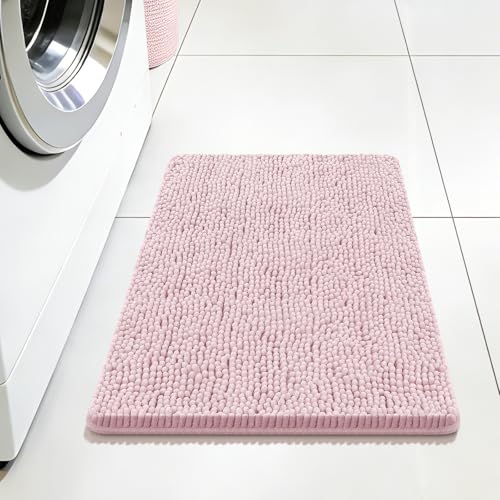 Bcoimo Small Bath Rug Mat,24x17 Chenille Non Slip Pink Bathroom Shower Mat | Extra Soft Bathroom Rugs;Non Slip with Rubber Backing Bath Mats;High Absorbent And Quick Dry Microfiber mat; Machine Washable - color: Light Pink, size: 24x17