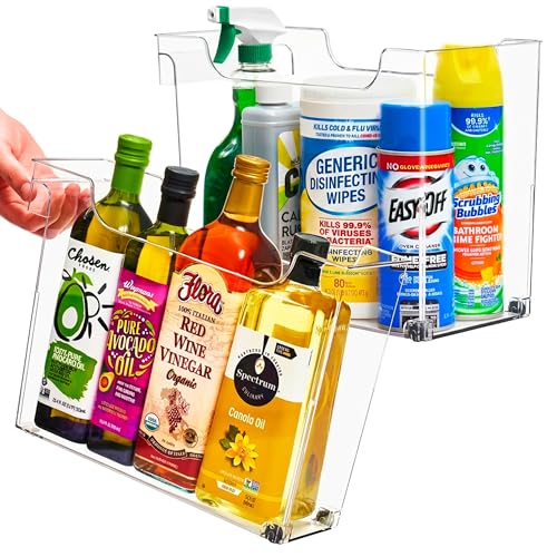 Sorbus Roll Out Bottle Organization Bins - 2 Sizes Pantry Under Sink Organizer with Wheels & Handles - Clear Plastic Organizing Containers for Cleaning Supplies - Kitchen Cabinet Laundry Room Storage - style: Square