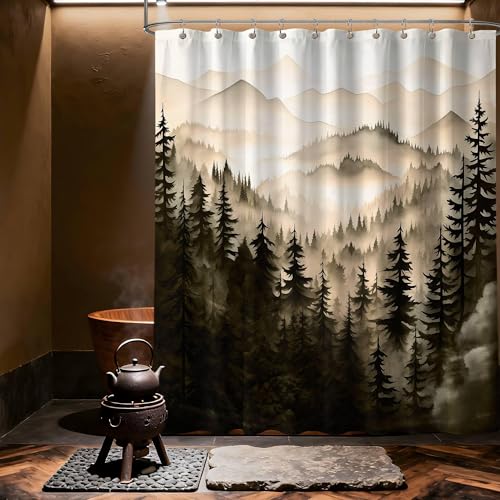 Dark Brown Forest Shower Curtain Nature Bronze Chocolate Brown Shower Curtains for Mens Bathroom, Waterproof Polyester Fabric with Hooks, 60''W x 72''L - color: Brown, size: 60"W x 72"L (Pack of 1)