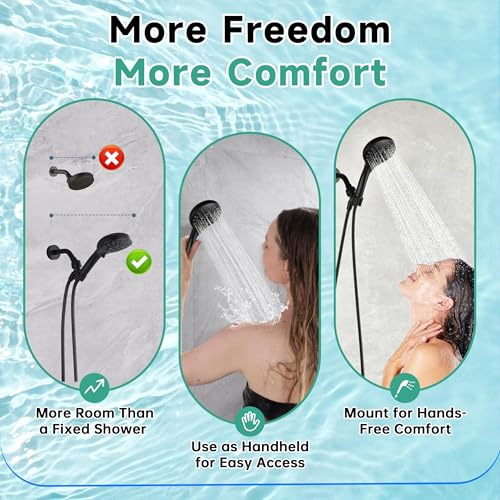 BRIGHT SHOWERS High Pressure Shower Head with Handheld, 9 Spray Settings Showerhead Built in Power Wash to Clean Tub and Pets, Extra Long 69" Hose, Adjustable Bracket, Matte Black - color: Matte Black, style: 1.8 GPM | 9 Modes