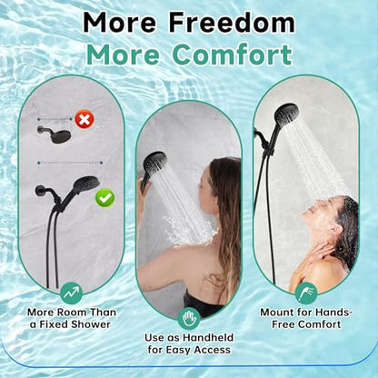 BRIGHT SHOWERS High Pressure Shower Head with Handheld, 9 Spray Settings Showerhead Built in Power Wash to Clean Tub and Pets, Extra Long 69" Hose, Adjustable Bracket, Matte Black - color: Matte Black, style: 1.8 GPM | 9 Modes