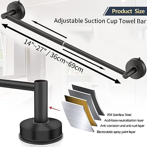 DGYB Adjustable Suction Cup Towel Bar for Bathroom 14 Inch ~ 27 Inch Set of 2 Matte Black Towel Rack Stainless Steel Bath Towel Holder for Glass Shower Door - color: 14"~27" Towel Bar - 2pcs/Matte Black