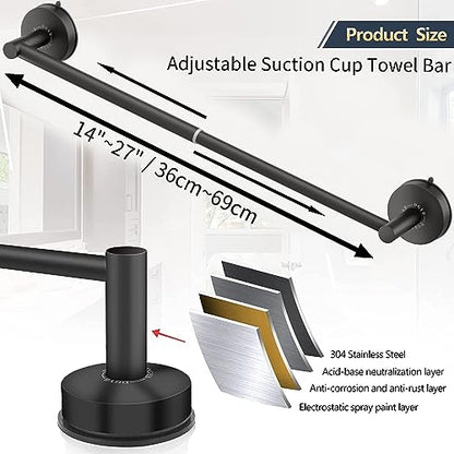 DGYB Adjustable Suction Cup Towel Bar for Bathroom 14 Inch ~ 27 Inch Set of 2 Matte Black Towel Rack Stainless Steel Bath Towel Holder for Glass Shower Door - color: 14"~27" Towel Bar - 2pcs/Matte Black
