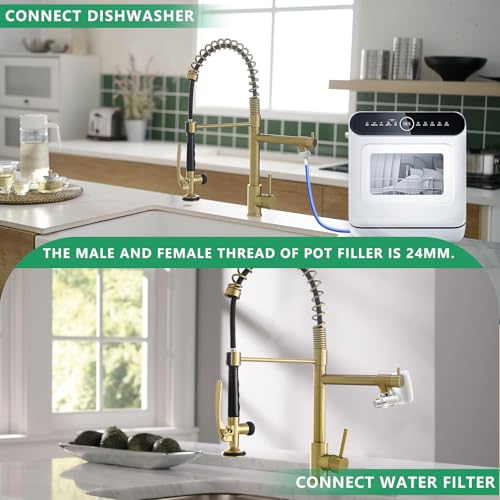 Fapully Commercial Brushed Gold Kitchen Faucet with Pull Down Sprayer | High-Pressure Flow,1.8 GPM Kitchen Faucet Single Handle Spring Faucets for Kitchen Sink - color: Brushed Gold, style: Classic