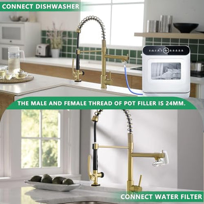 Fapully Commercial Brushed Gold Kitchen Faucet with Pull Down Sprayer | High-Pressure Flow,1.8 GPM Kitchen Faucet Single Handle Spring Faucets for Kitchen Sink - color: Brushed Gold, style: Classic