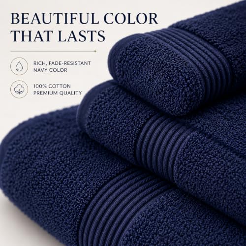 Towel Set for Bathroom, 3 Piece Turkish Cotton Bath Hand and Wash Towels | Mixed size set in Azure Blue, 600 gram weight. Double stitched hems suit family and guest use. - color: Azure Blue