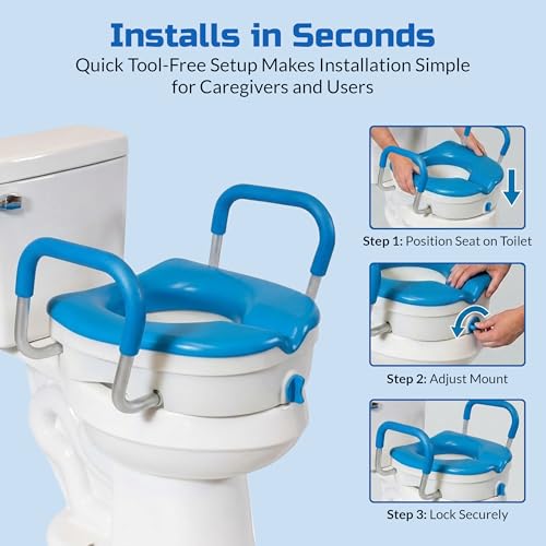 Deluxe Raised Toilet Seat with Handles, Padded Elevated Toilet Seat Riser | Easier, Safer Sit & Stand at the Toilet - padded seat, tool-free assembly