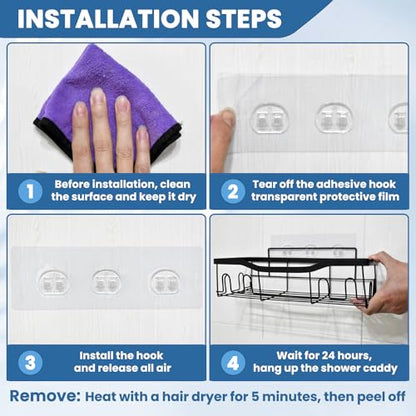 10 Pack Shower Caddy Adhesive Replacement, Shower Shelf Strong Adhesive Hooks, No Drilling, Transparent WaterProof Strips for Bathroom Shelves & Kitchen Racks - color: 10 Pack Double Hooks