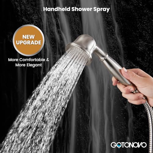 gotonovo Exposed Shower Faucet Set with Tub Spout Brushed Nickel | Brass Bathroom Shower System,8 Inch Rainfall Head with Handheld Spray and Tub Filler,Adjustable Height,6’’ Hole Distance - color: Nickel