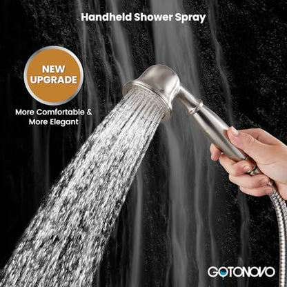 gotonovo Exposed Shower Faucet Set with Tub Spout Brushed Nickel | Brass Bathroom Shower System,8 Inch Rainfall Head with Handheld Spray and Tub Filler,Adjustable Height,6’’ Hole Distance - color: Nickel