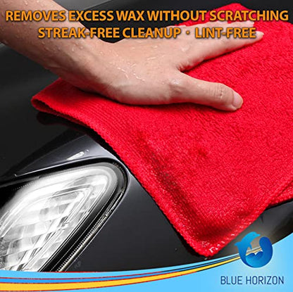 Blue Horizon Microfiber Cleaning Towels, Pack of 24, Ultra Soft Plush Washcloth, All Purpose Premium Microfiber Detailing Cleaning Cloths Reusable Shop Towels (16" x 16", Red) - color: Red