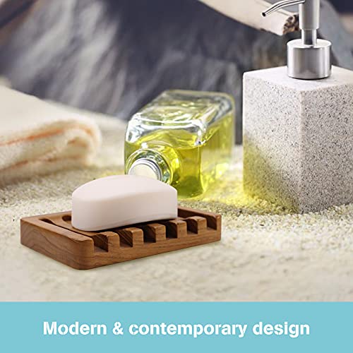 HTB 2 Pack Self Draining Soap Dishes,Teak Wood Soap Holder for Shower | Soap Saver Keep Soap Dry,Extend Soap Life,Non-slip Soap Tray for Shower,Bathroom,Sink,Kitchen,Countertop,Waterfall Drainer - color: 2pcs