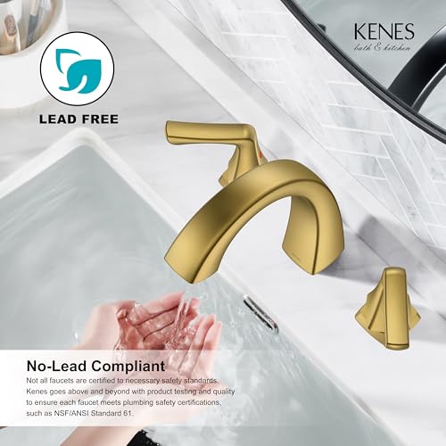 Bathroom Faucets for Sink 3 Hole Brushed Gold 2 Handle Widespread | Bathroom Vanity Faucet with Pop Up Drain & Supply Lines, Lead-Free cUPC & NSF Certified, 8 Inch Faucet for Vanity RV Sink - color: Brushed Gold