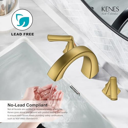 Bathroom Faucets for Sink 3 Hole Brushed Gold 2 Handle Widespread | Bathroom Vanity Faucet with Pop Up Drain & Supply Lines, Lead-Free cUPC & NSF Certified, 8 Inch Faucet for Vanity RV Sink - color: Brushed Gold
