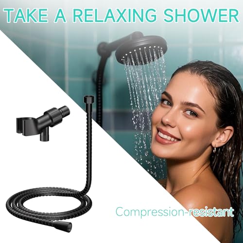 MAYYAYA Brass Ball Handheld Shower Head Holder, 59IN ShowerHead Hose, Black | Premium ABS Bracket, 360 Degree Rotatable Brass Ball, Arm Mount&Hose Connector, Black 1.5m stainless steel shower hose - color: Black