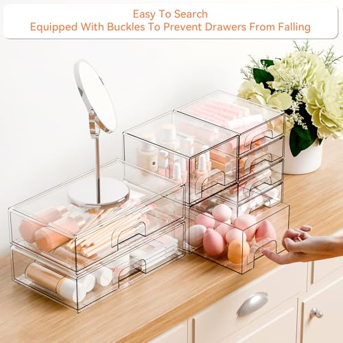 8 Pack Clear Stackable Storage Drawers,Acrylic Drawer Organizer for Medicine,Palettes,Hair Accessories and Makeup Organizer,Plastic Drawers for Cabinet,Office,Desk,Bathroom Storage Containers - style: 8 PACK