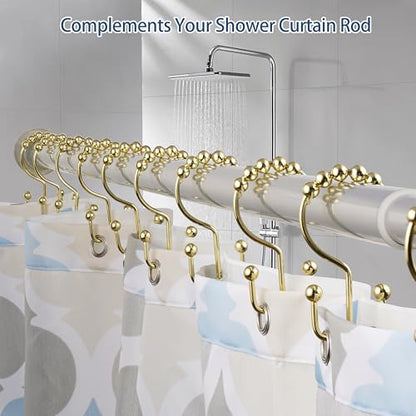 DAWNER Shower Curtain Hooks Rings, Rust Proof Hooks, Metal Easy Glide Double Shower Rings Hooks, Stainless Steel Shower Curtain Hangers for Bathroom Shower Curtains, Set of 12 Hooks, Gold Color - color: Gold