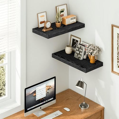 Vivelove 24 Inches Black Floating Shelves, 12 Inch Deep, Set of 2 | Invisible Brackets, Easy Mount Shelf with Hardware Kit, for Bathroom Bedroom Living Room Kitchen, Engineered Wood - color: Black, size: 23.6”wx12”dx1.5”h
