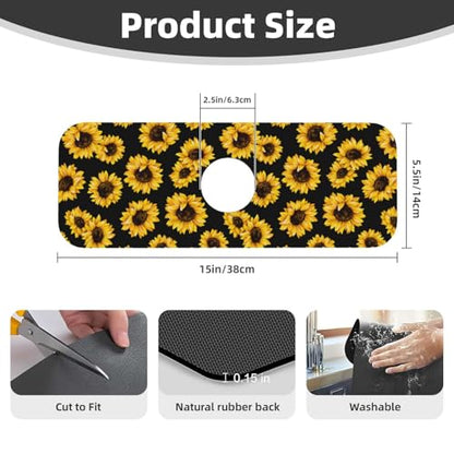 Diatomite Faucet Mat for Kitchen Fast Drying Sink & Bathroom Counter, Super Absorbent Water Sink Protectors Prevent Moisture Buildup, Sink Splash Guard 15×5.5 Inch Sunflower Pattern - color: Sunflowers2