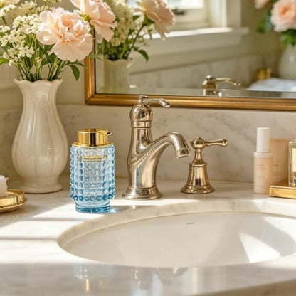 Glass Foaming Soap Dispenser, Blue Foam Hand Soap Dispenser, Bathroom 12 Oz Large Bottle with Gold Pump, Refillable Lotion Pump Container for Bathroom, Kitchen,Hand Soap, Dish Soap, Shampoo - color: Blue