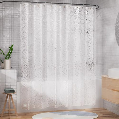 AmazerBath Heavy Duty Shower Curtain Liner, 100% EVA Clear Shower Curtain and Liner 2-in-1, 72x72 Luxury Plastic Weighted Bathroom Cobble Shower Liner, 12 Rustproof Grommets & 3 Heavyweight Stones - color: Rainbow Cobble, size: 72"W x 72"L (Pack of 1)