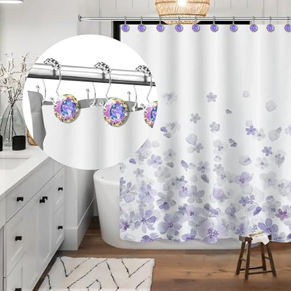 Sunlit Luxury Design Round Diamond Crystal Gem Bling with Glide Balls Double Shower Curtain Hooks, Rainbow Colorful Rust Proof Metal Rhinestones Mermaid Shower Curtain Rings for Girls-12 Pack - color: Crystal Ab With Double Hooks