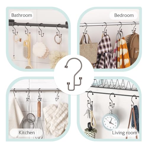 Bathway 12-Pack Double Shower Curtain Hooks, Rust-Resistant Metal Shower Curtain Rings with High-Low Design to Separate Liner & Curtain, Smooth Glide, Bronze - color: Bronze