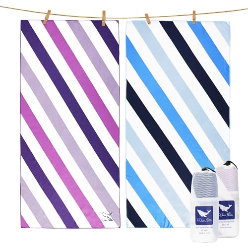 Whale Flotilla 2 Pack Quick Dry Beach Towels Oversized (35"x70"), Microfiber Sand-Free Beach Towel Set, Extra Large Compact Pool Travel Accessories, Blue and Purple - color: Blue/Purple, size: 70.00" x 35.00"