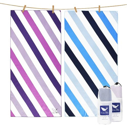 Whale Flotilla 2 Pack Quick Dry Beach Towels Oversized (35"x70"), Microfiber Sand-Free Beach Towel Set, Extra Large Compact Pool Travel Accessories, Blue and Purple - color: Blue/Purple, size: 70.00" x 35.00"