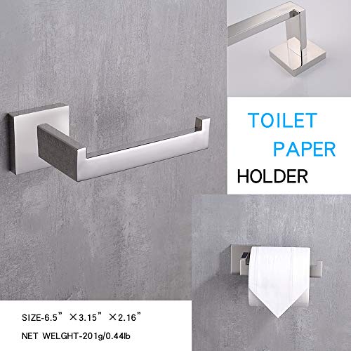 TASTOS 3-Piece Chrome Bathroom Hardware Accessory Set, Premium Stainless Steel Robe Hook Toilet Paper Holder 16-Inch Towel Bar Set Wall Mounted Square Style, Polished Finish (Silver) - color: Polished