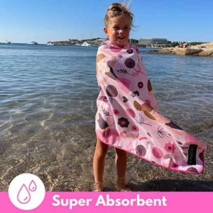 Microfiber Kids Toddler Beach Towel, Quick Dry, Sand Free, 60x30 | Pool towel, ultra-soft, girls and boys, travel pouch, camping travel vacation, toallas playas - color: Ballerina